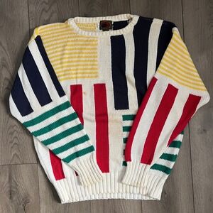 Vintage Boston Traders Womens Large Colorblock Nautical Crewneck Sweater Cotton